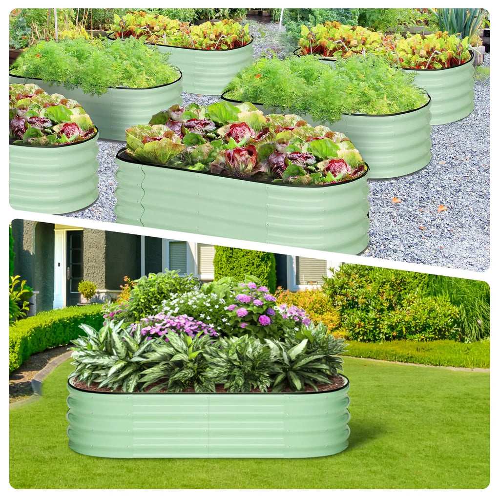 2-Pack Oval Galvanized Steel Raised Garden Bed | Metal Planter Box for Vegetables, Flowers & Herbs