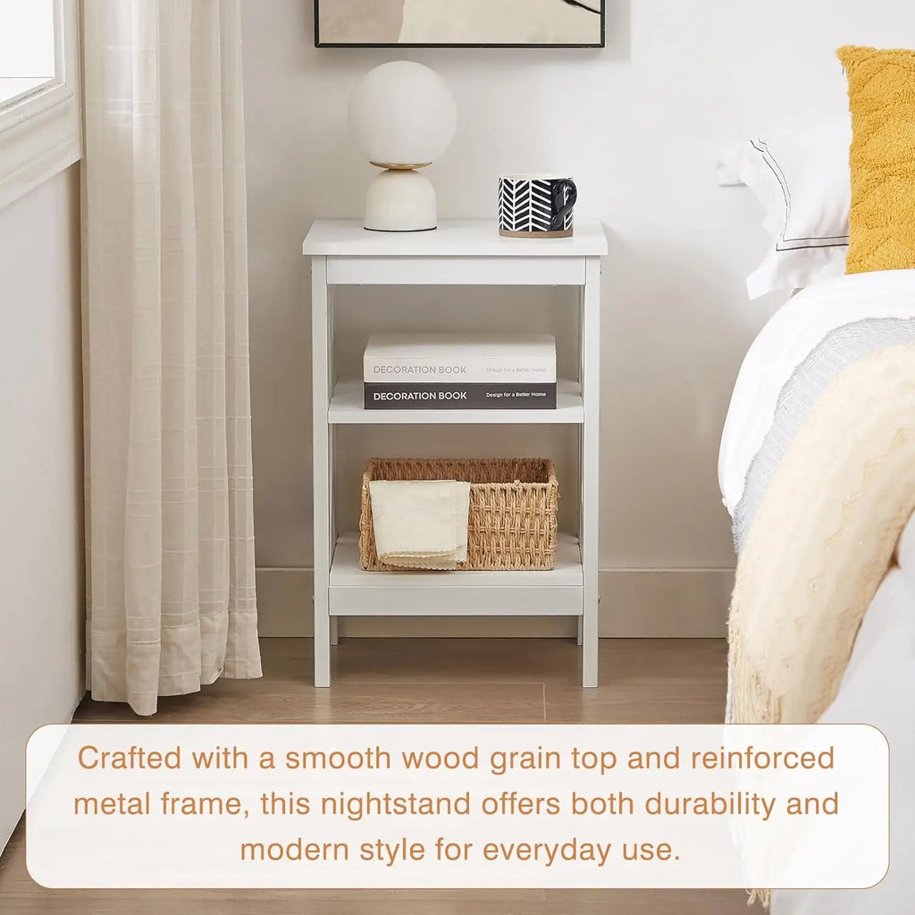 End Table Set of 2 | 24" Tall White Nightstand with 3-Tier Shelves