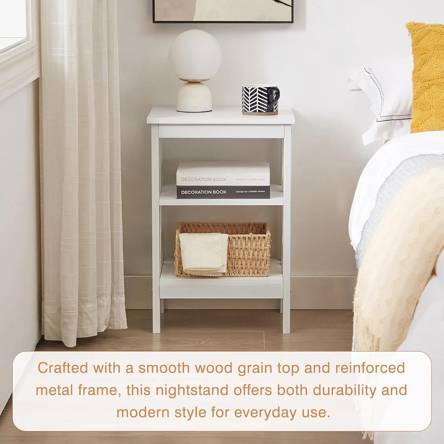 End Table Set of 2 | 24" Tall White Nightstand with 3-Tier Shelves