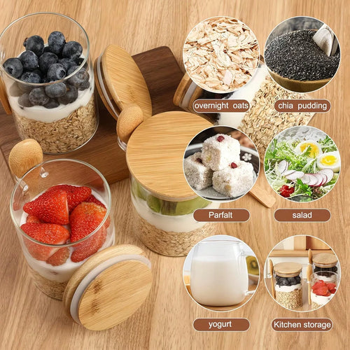 4-Piece Glass Storage Jar Set with Bamboo Lids & Spoons