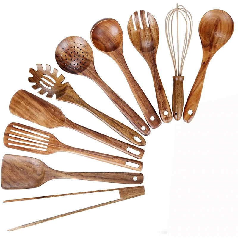 Natural Teak Wooden Kitchen Utensil Set