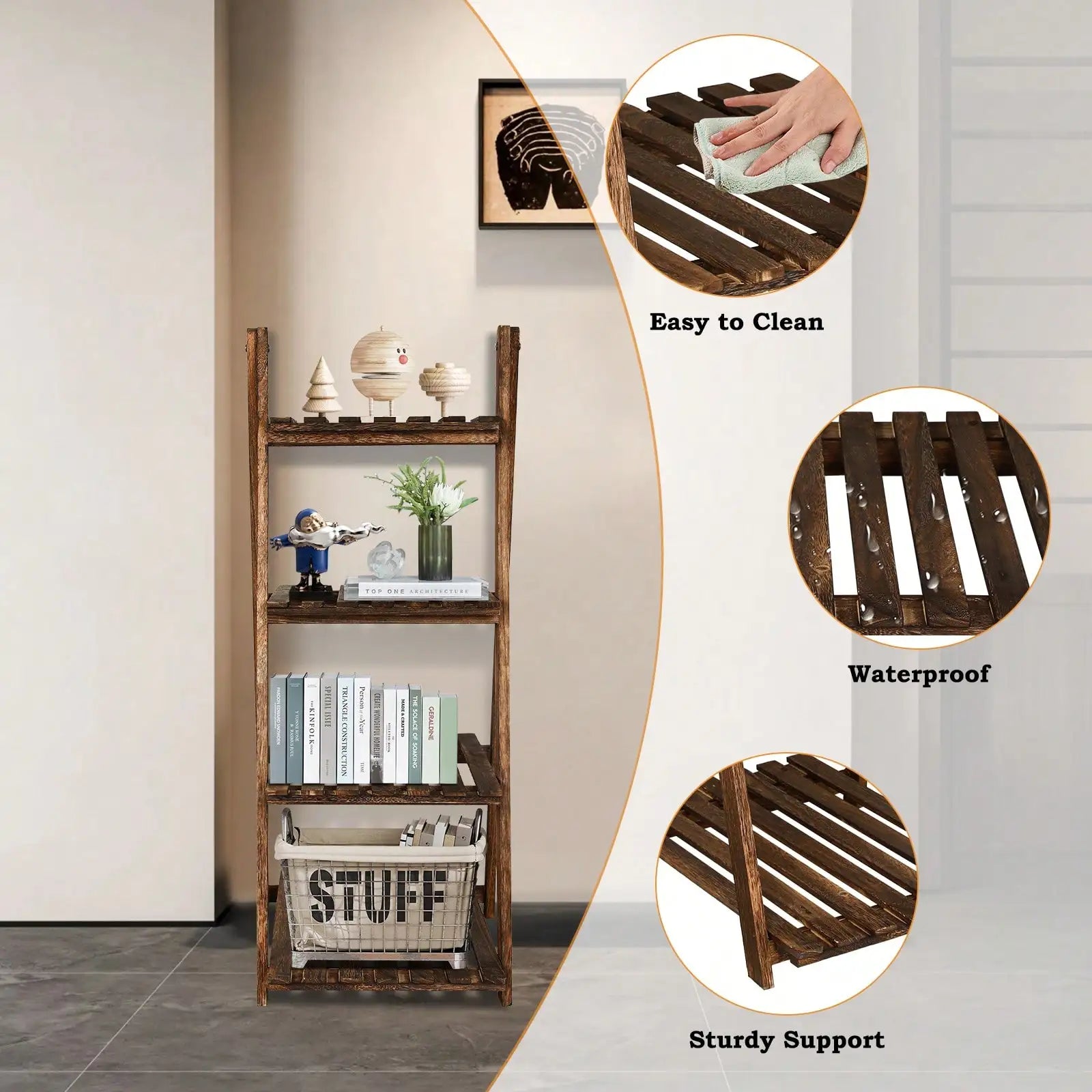 Rustic 4-Tier Ladder Shelf | Wooden Plant Stand & Bookshelf