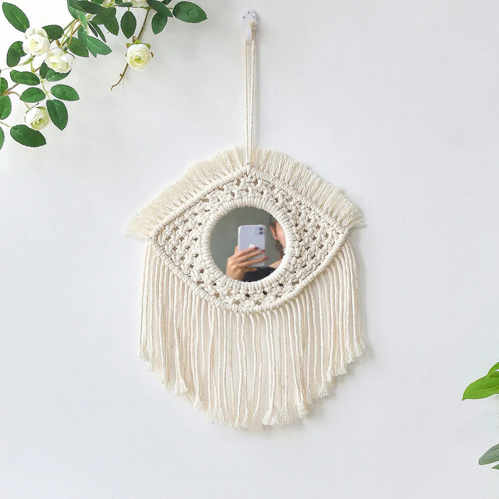 Boho Macrame Hanging Mirror | Handwoven Wall Decor for Bedroom, Living Room & Entryway