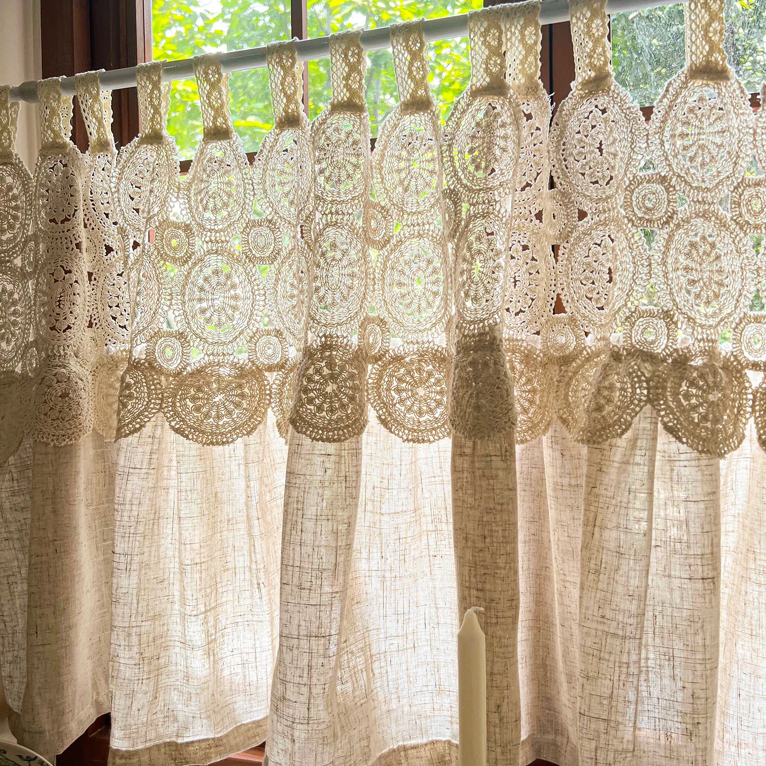 Rustic Lace Tab Top Kitchen Half Curtain