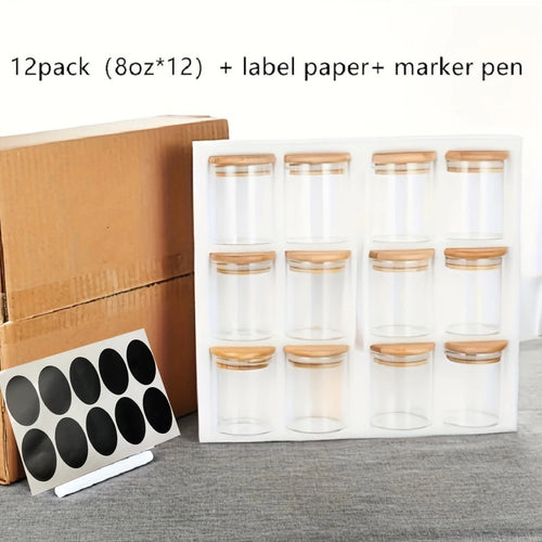 12-Piece Glass Jar Set with Airtight Bamboo Lids | 240ml Food Storage
