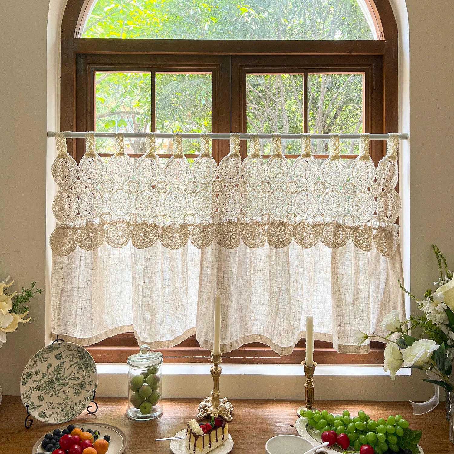 Rustic Lace Tab Top Kitchen Half Curtain