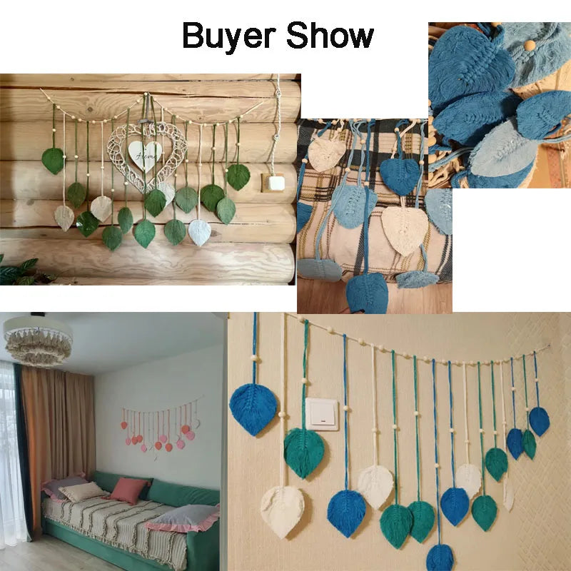 120x75cm Bohemian Wall Hanging Leaves Tassels Tapestry Panel Macrame Green Leaf Chic Home Decor Ornaments bedroom Christmas Gift