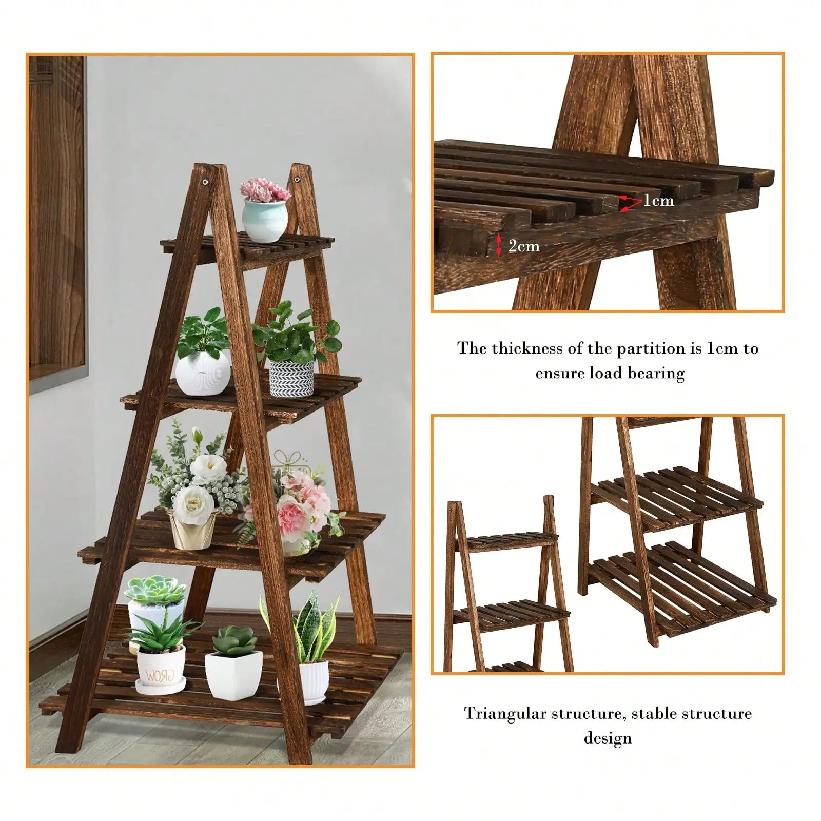 Rustic 4-Tier Ladder Shelf | Wooden Plant Stand & Bookshelf