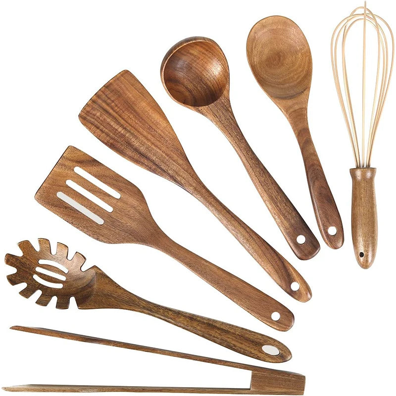 Natural Teak Wooden Kitchen Utensil Set