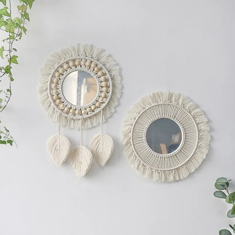 Boho Macrame Hanging Mirror | Handwoven Wall Decor for Bedroom, Living Room & Entryway
