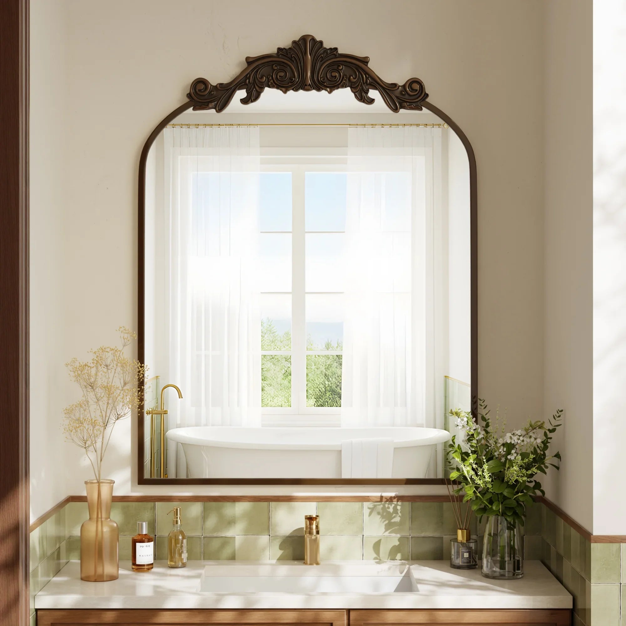 BEAUTYPEAK Arched Wall Mirror | Antique Bronze Metal Frame | Multiple Sizes