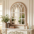 Large Window Pane Wall Mirror | White & Brown Frame | 24" x 34" | Farmhouse Decor
