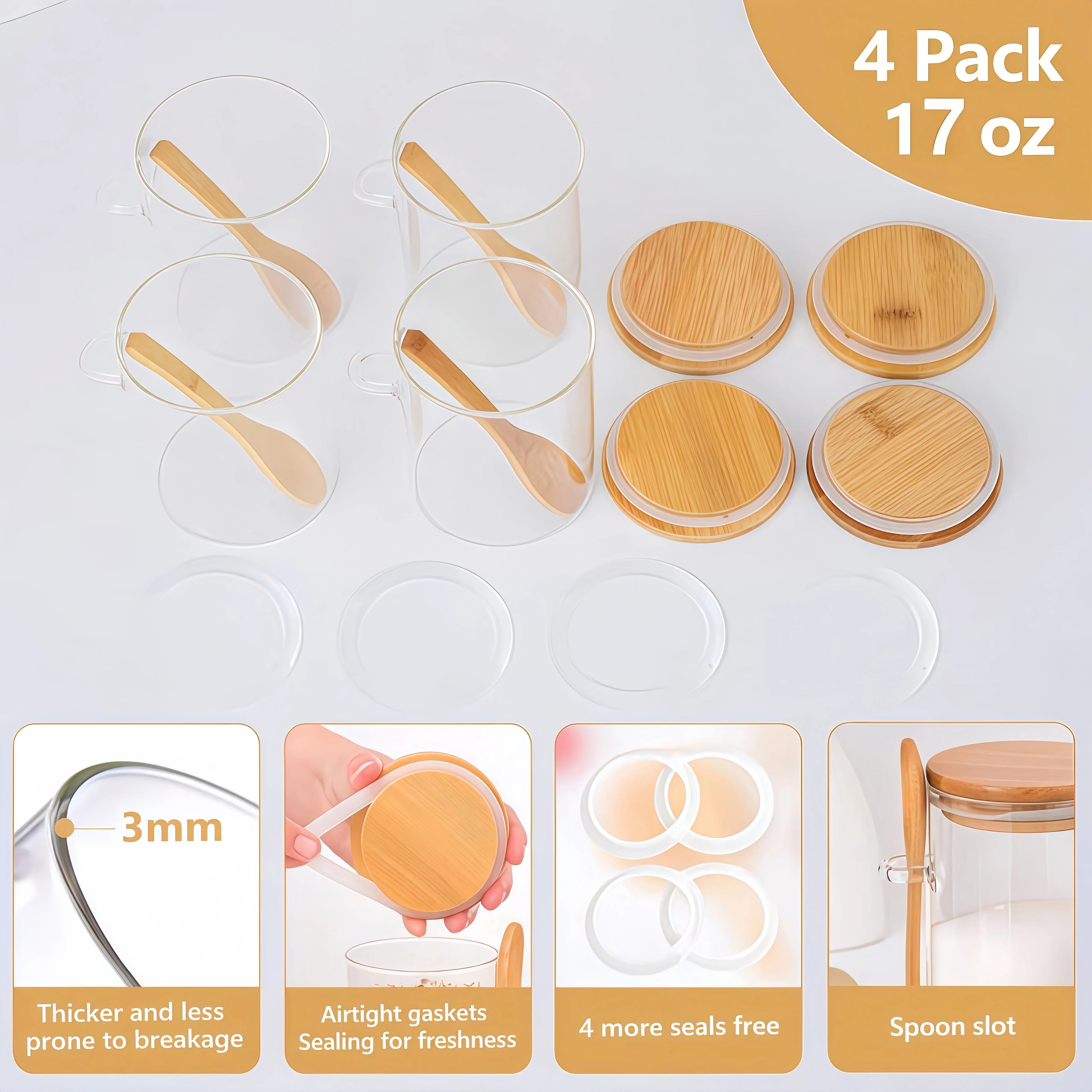 4-Piece Glass Storage Jar Set with Bamboo Lids & Spoons