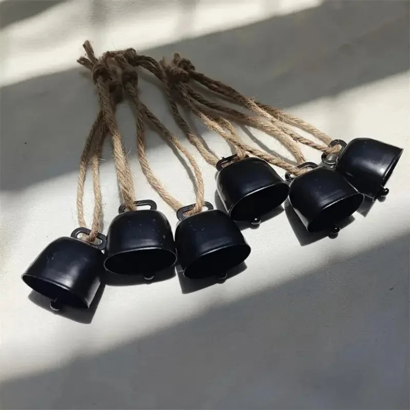 4Pcs Vintage Bell Pendant Rustic Metal Hanging Decorative Bell with Jute Rope Vintage Wind Chimes Wall Hanging Home Decor