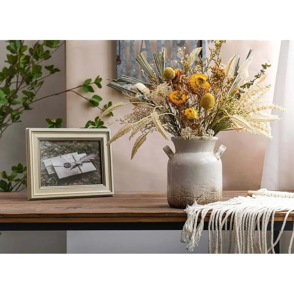 Rustic White Boho Vase for Home Decor, Ideal for Living Room, Bedroom, Kitchen, Office - Shelves and Table Centerpiece