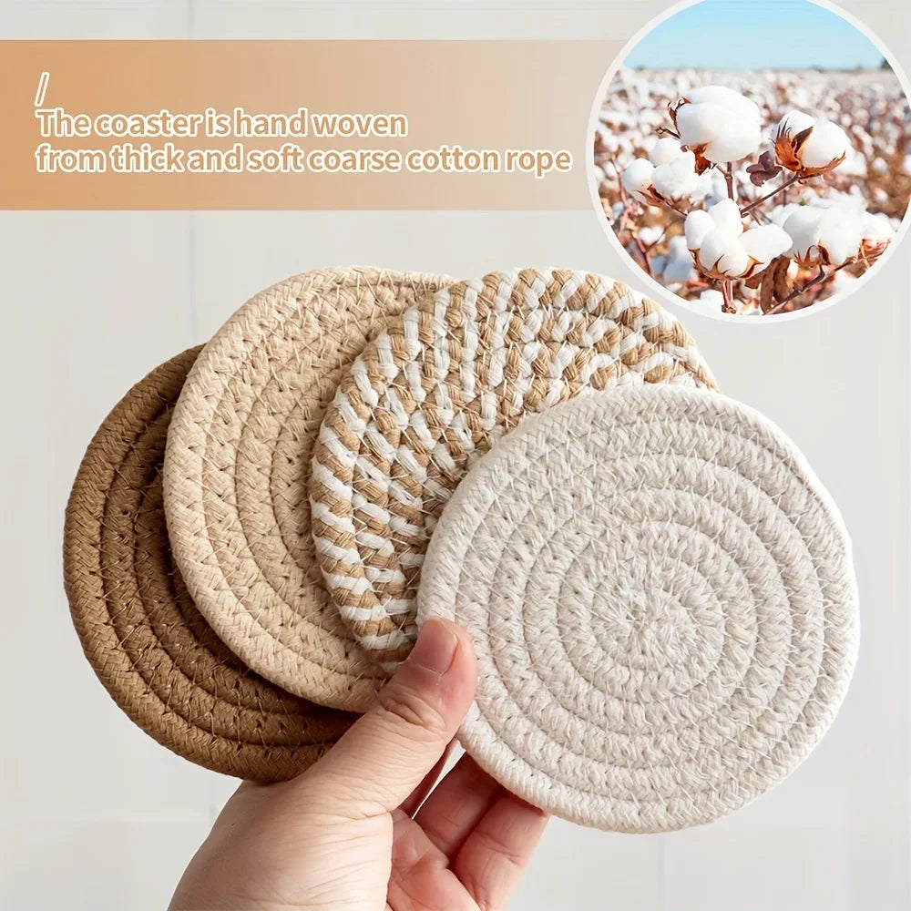 4/8pcs Absorbent Drink Coasters, Minimalist Cotton Fabric Coasters with Non-Woven Lining for Coffee Table Home Decor