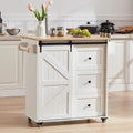 31.5" Kitchen Island with Drop Leaf, Power Outlet & Sliding Barn Door | 3 Drawers, Spice Rack & Towel Bar