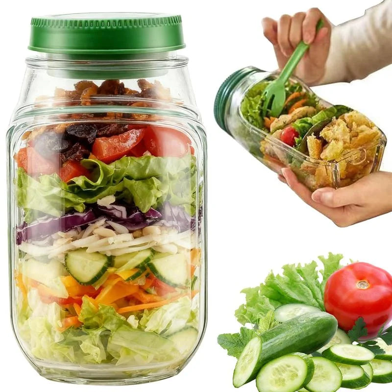 Leakproof Salad Jar with Dressing Compartment | Portable Lunch Container