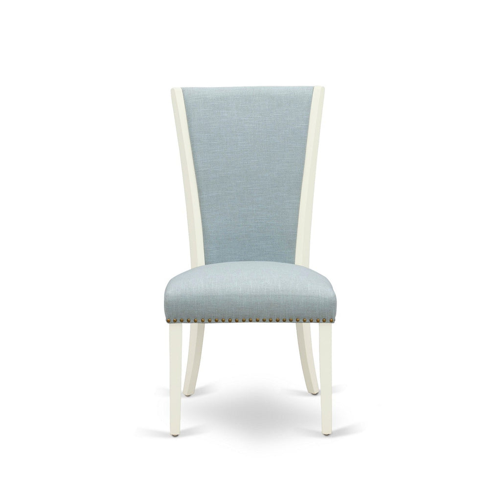EAST WEST FURNITURE - ANVE3-LWH-15 - 3 Pc Dining Room Set - 2 Baby Blue Linen Fabric Dining Chairs with High Back and 1 Removable leaf Dining Room Table - linen white Finish