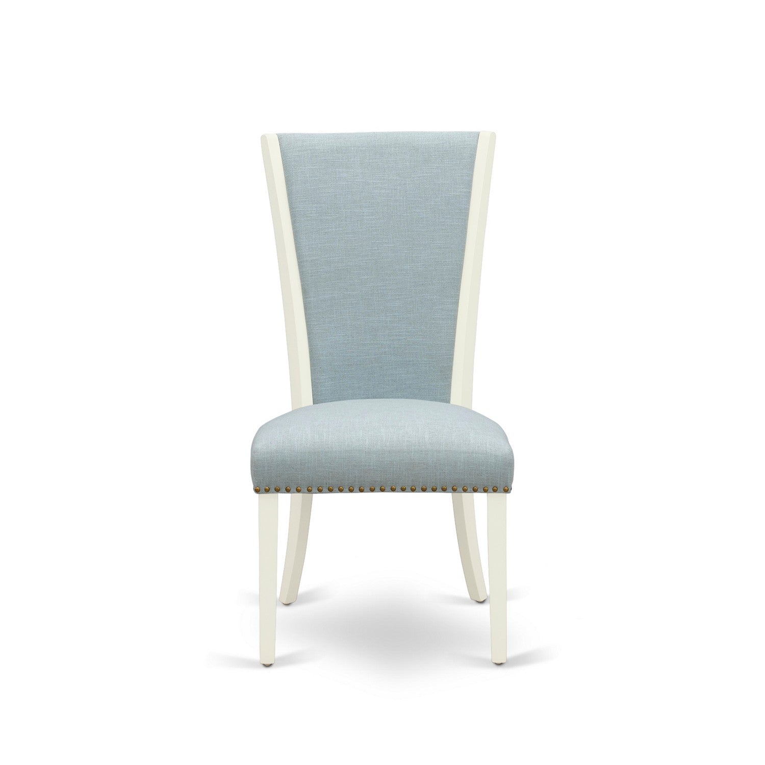 EAST WEST FURNITURE - ANVE3-LWH-15 - 3 Pc Dining Room Set - 2 Baby Blue Linen Fabric Dining Chairs with High Back and 1 Removable leaf Dining Room Table - linen white Finish