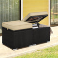 Rattan Storage Ottoman Set (2 pcs) – Outdoor Wicker Footstools with Cushions