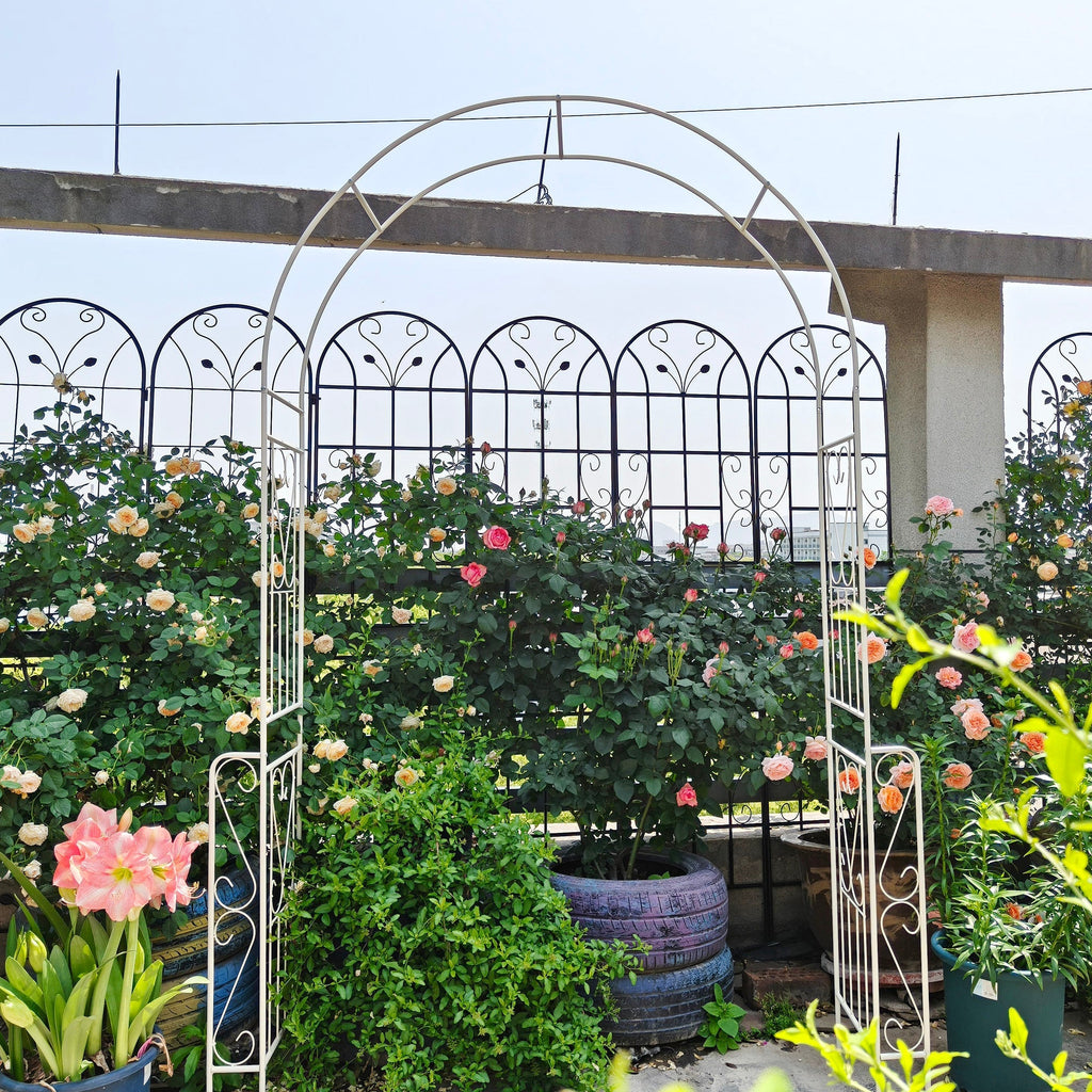 Metal Garden Arch W55'' x H94.5'' - Cream White Outdoor Arbor