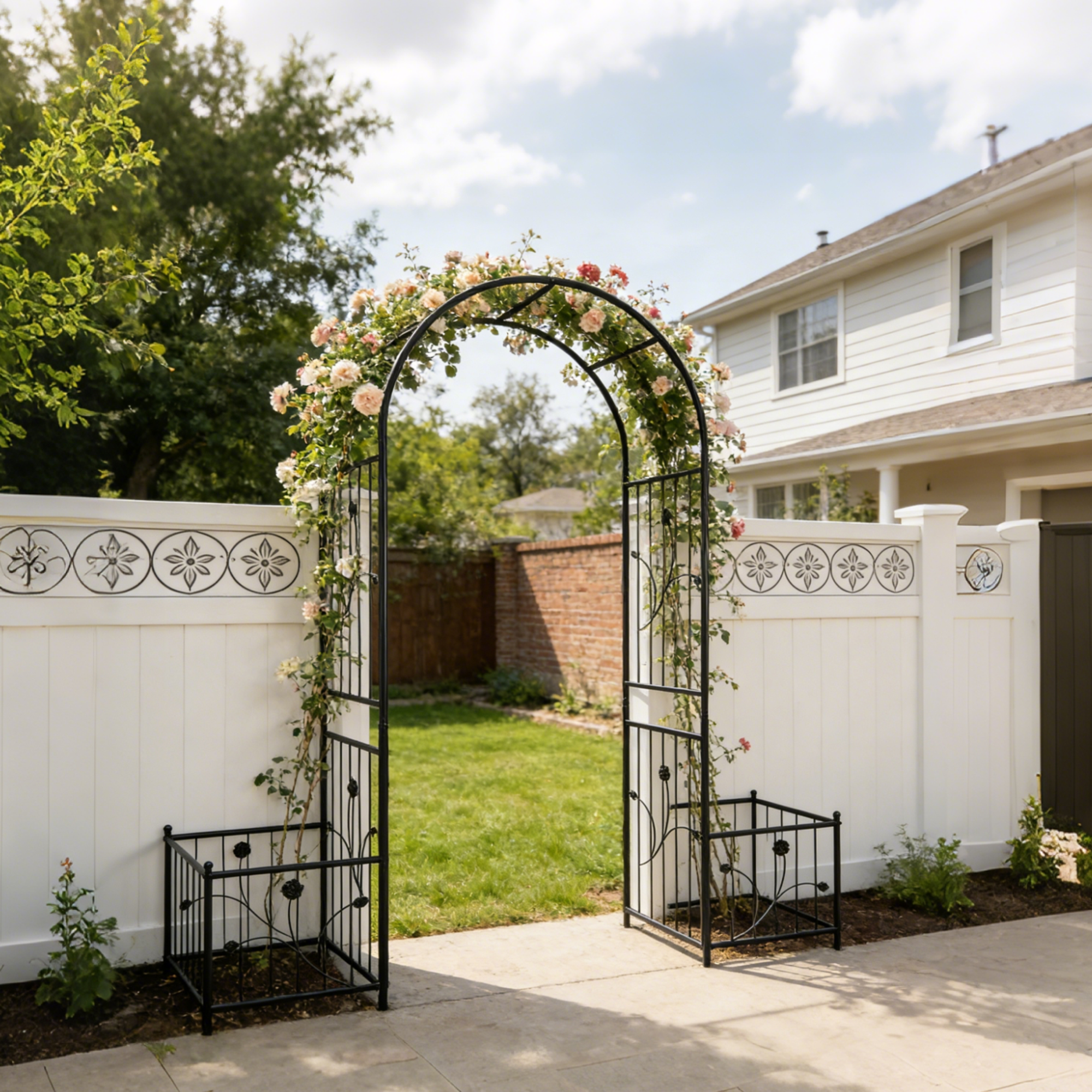 Metal Garden Arch with Two Plant Stands