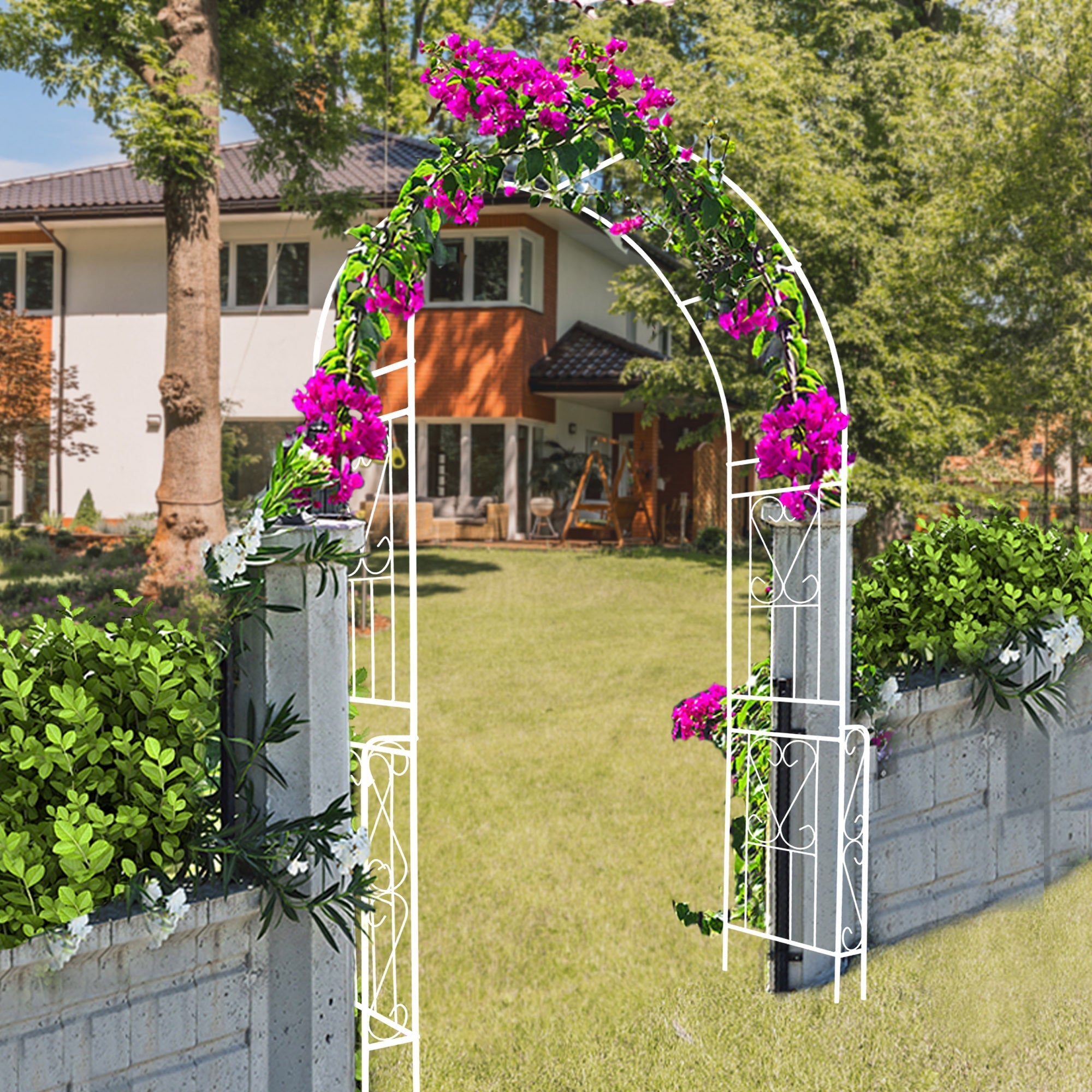Metal Garden Arch W55'' x H94.5'' - Cream White Outdoor Arbor