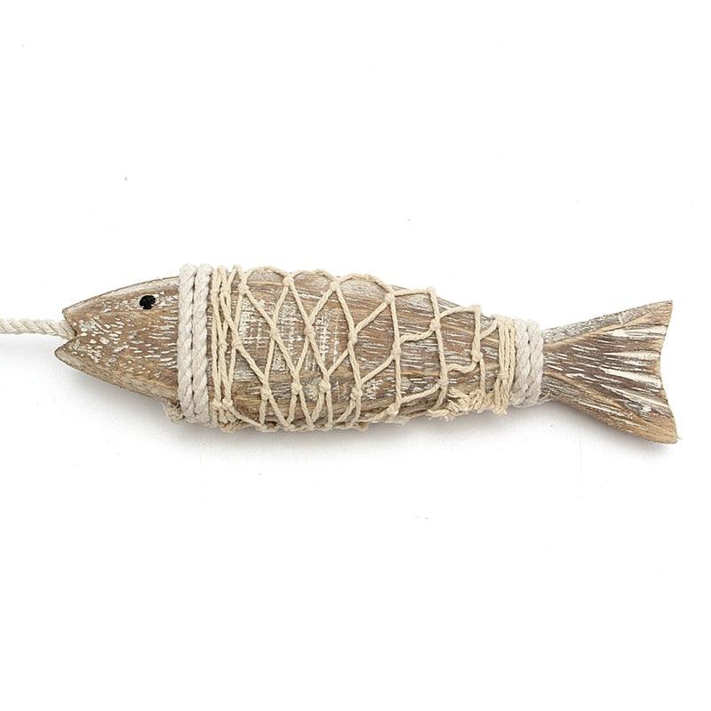 Mediterranean Hanging Wooden Fish Decorated  Style Rustic Coastal Hand Carved Wood Fish Ornaments Wall Sculptures For Home Hanging Decor Style Vintage Home Decoration
